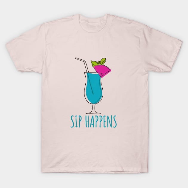 Tropical Blue Sip Happens T-Shirt by Retro Travel Design